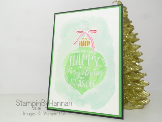 Watercolour Christmas Card using Happy Ornament from Stampin' Up! UK